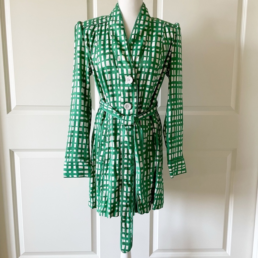 CAbi Circuit Green and White Belted Linen Jacket Style 6025 Size Medium